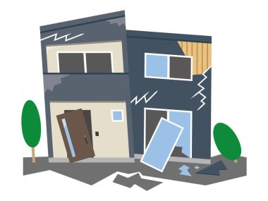 Deprem sırasında sallanan bir evin vektör çizimi