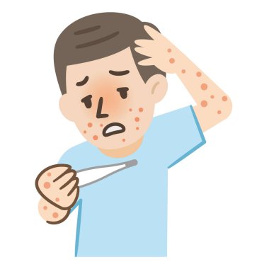 Hastalık kapmış ve ateşi olan bir adamın basit bir vektör çizimi.