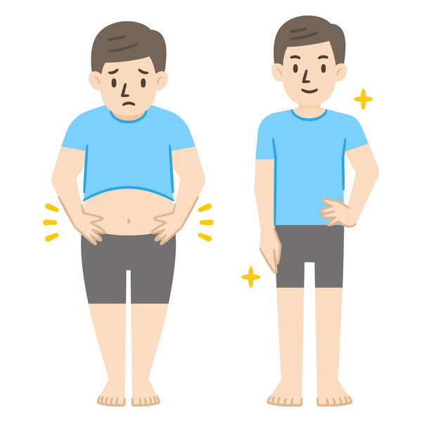 Векторная иллюстрация до и после диеты