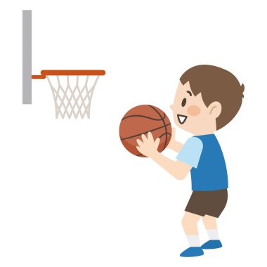 Basketbol serbest atışı yapan bir çocuğun vektör çizimi