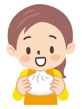 Simple vector illustration of a girl eating meat bun clipart