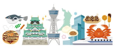 Osaka simple vector illustration set clipart