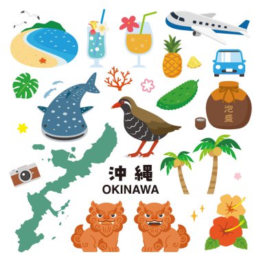 Okinawa prefecture tourism simple vector illustration set clipart