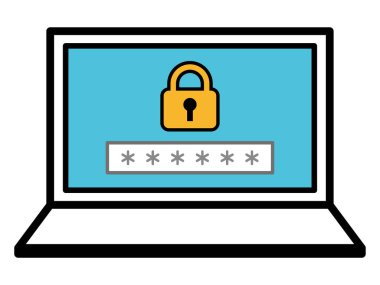 Laptop güvenlik ekranı, basit vektör illüstrasyonu