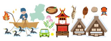 Japonya 'daki Gifu bölgesinin basit bir illüstrasyon seti. 