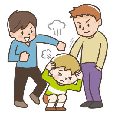 Bir çocuğun birine vurarak ve tekmeleyerek zorbalık etmesi, basit bir vektör illüstrasyonu