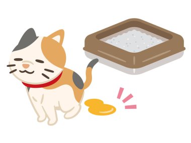 Çöp kutusu dışında bir yere dışkılayan bir kedi tasviri, basit bir vektör illüstrasyonu