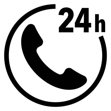 24 saat resepsiyon, telefon alıcısı simgesi, basit vektör çizimi