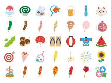 Yaz festivali simgesi seti, basit vektör illüstrasyonu