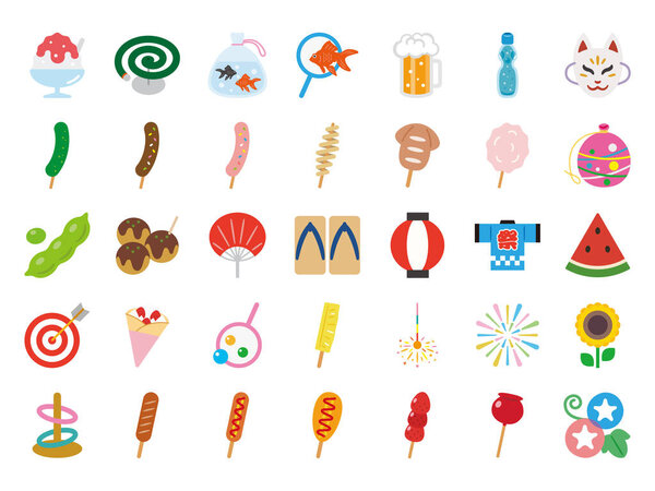 Summer festival icon set, simple vector illustration