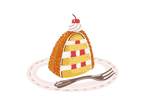 프랑크푸르트 크랜즈 크라운 케이크 달콤한 페이스트리 접시와 포크에 독일에서 디저트의 로열티 프리 스톡 벡터