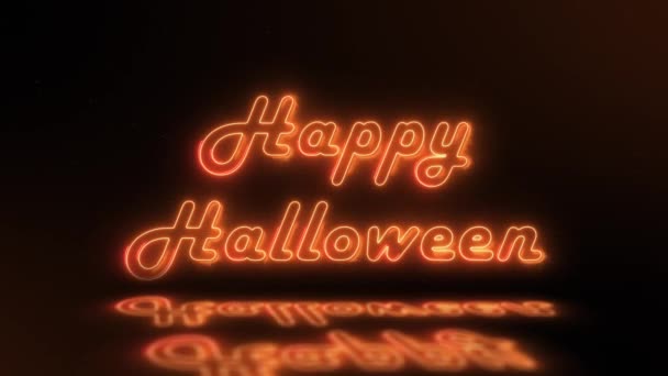 Joyeux Texte Halloween Texte Brûlant Néon Avec Fond Sombre Particules — Video