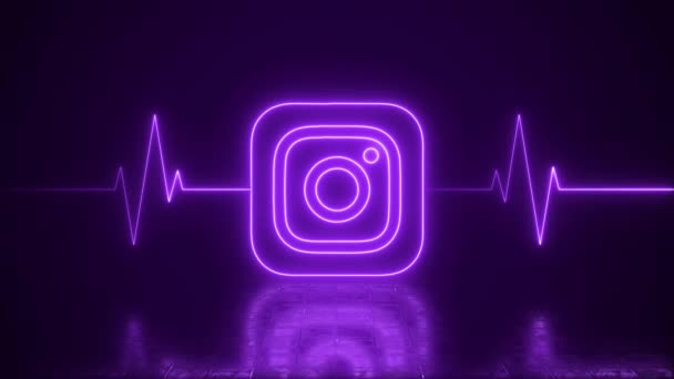 Logo Neonového Instagramu Podporou Čáry Srdce Pozadí — Stock video