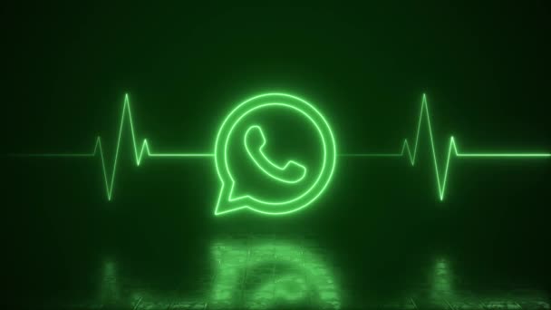 Logotipo Whatsapp Neón Con Línea Latidos Del Corazón Fondo Bucle — Vídeo de stock