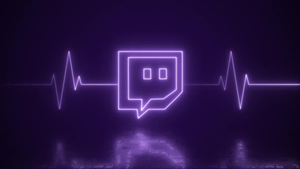 Neon Twitch Logo Met Heartbeat Line Life Support Loop Achtergrond — Stockvideo