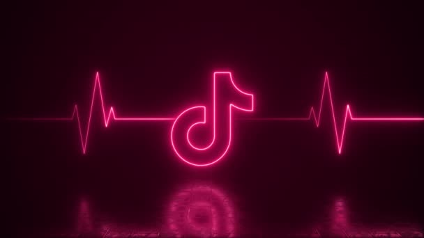 Neon Tiktok Logo Heartbeat Line Life Support Loop Background — 图库视频影像