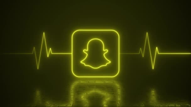 Neon Snapchat Logo Heartbeat Line Life Support Loop Background — Stock Video