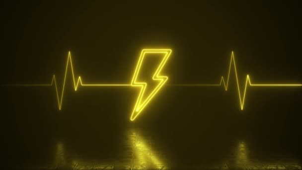 Neon Lightning Mit Heartbeat Line Lebenserhaltungsschleife Hintergrund — Stockvideo