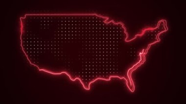 Neon Red USA Haritası Kenarlıklar Çizgisi Döngü Arkaplanı