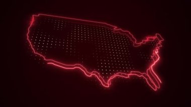 3D Neon Kırmızı ABD Haritası Kenarlıklar Çizgisi Döngü Arkaplanı