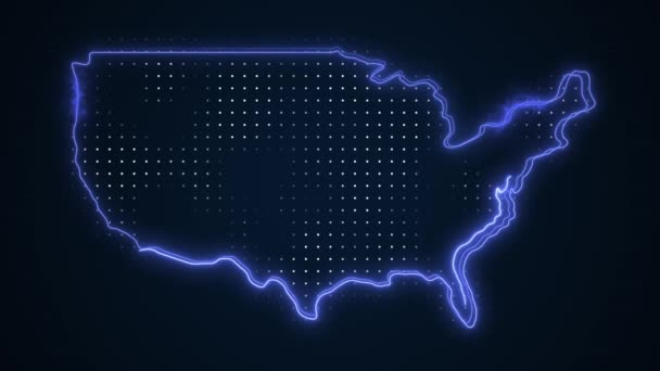 Neon Blue Usa Map Borders Outline Loop Hintergrund — Stockvideo