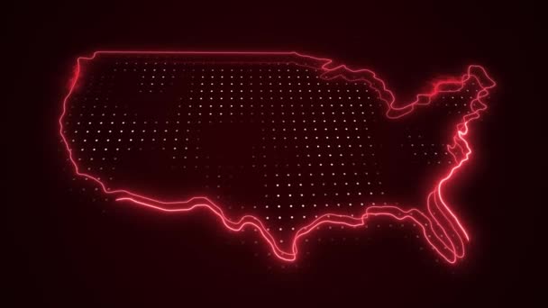 Moving Neon Red Stany Zjednoczone Mapa Granice Zarys Pętli Tło — Wideo stockowe