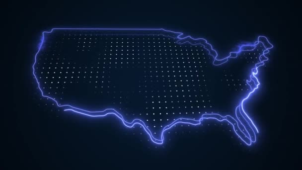 Movendo Neon Azul Eua Mapa Fronteiras Esboço Loop Fundo — Vídeo de Stock