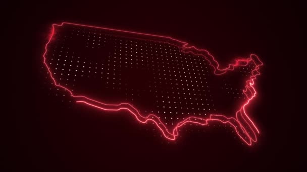 Neon Red Stany Zjednoczone Mapa Granice Zarys Pętli Tło — Wideo stockowe