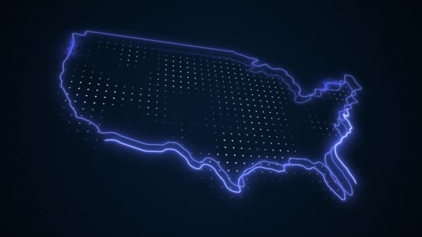 Neon Blue Stany Zjednoczone Mapa Granice Zarys Pętli Tło — Wideo stockowe