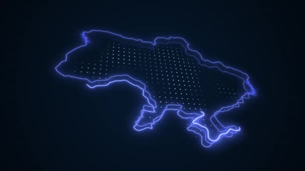 Neon Azul Ucrânia Mapa Fronteiras Esboço Loop Fundo — Vídeo de Stock