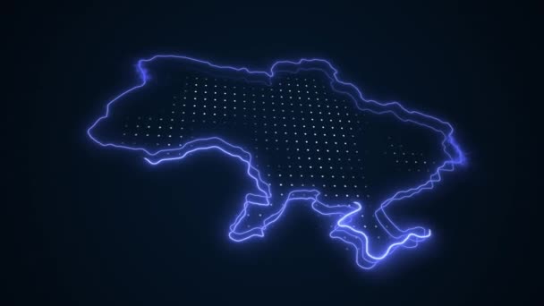 3D移動ネオンブルーウクライナ地図境界線概要ループの背景 — ストック動画