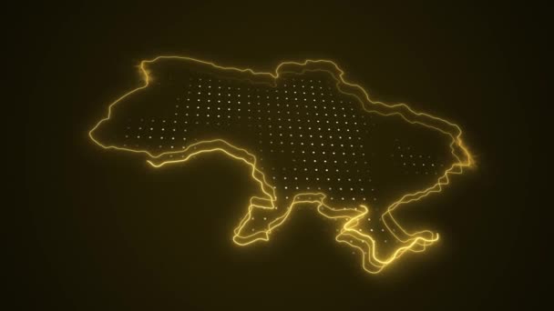 Moving Neon Yellow Ukraina Mapa Granice Zarys Pętli Tło — Wideo stockowe
