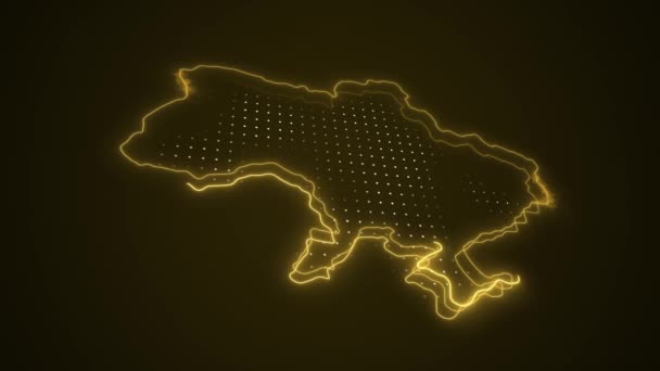 Neon Żółta Ukraina Mapa Granice Zarys Pętli Tło — Wideo stockowe