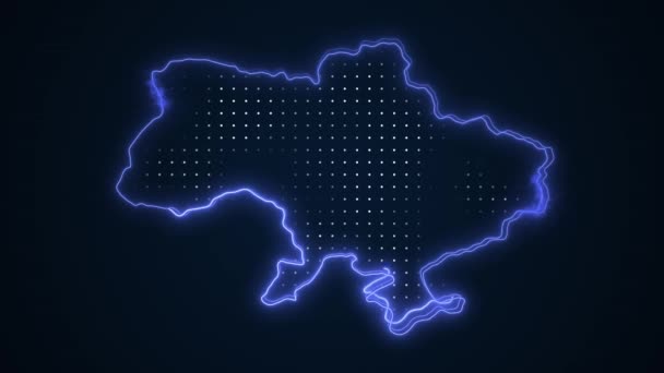 Neón Azul Ucrania Mapa Fronteras Esquema Bucle Fondo — Vídeos de Stock