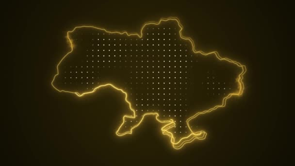 Неоновая Желтая Украина Карта Границы Контур Круга Фон — стоковое видео
