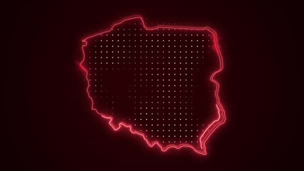 Neon Red Poland Map Borders Outline Loop Hintergrund — Stockvideo