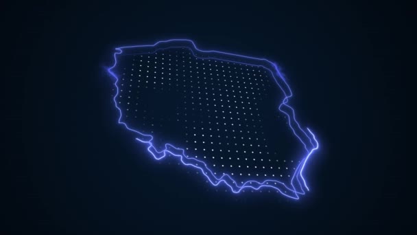Neon Azul Polônia Mapa Fronteiras Esboço Loop Fundo — Vídeo de Stock