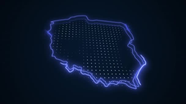 3D移動ネオンブルーポーランド地図境界線概要ループの背景 — ストック動画