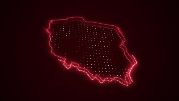 Neon Red Polsko Mapa Ohraničení Obrys Pozadí — Stock video