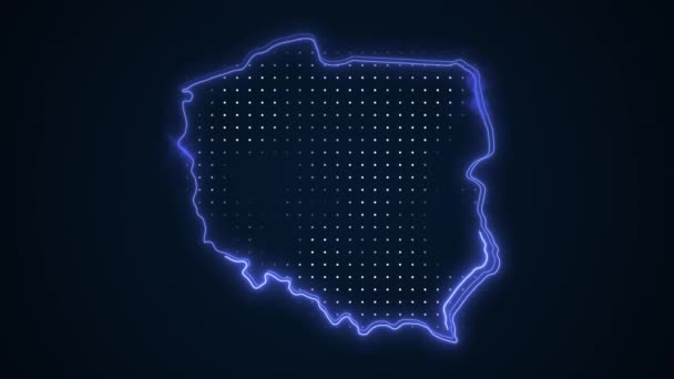 Neon Blue Poland Map Border Outline Loop Background — 图库视频影像
