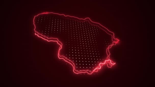 Neon Czerwona Litwa Mapa Granice Zarys Pętli Tło — Wideo stockowe