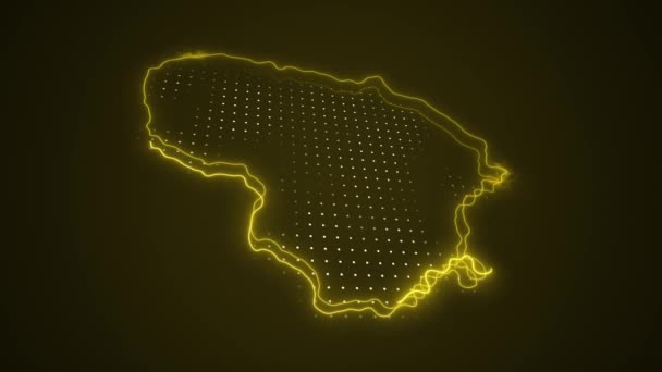 Neon Yellow Lithuania Map Borders Outline Loop Background — Stock Video