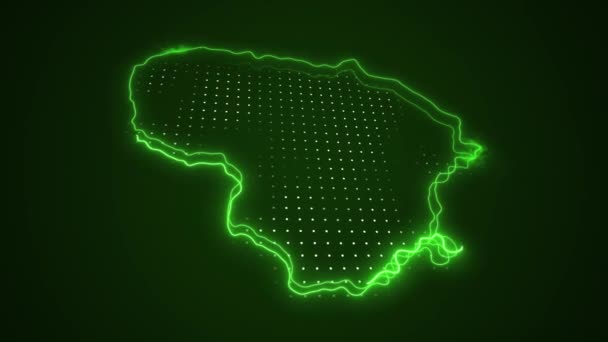 Pohyblivý Neon Zelená Litva Mapa Ohraničení Obrys Smyčka Pozadí — Stock video