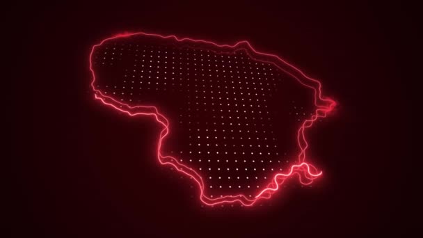 Moving Neon Red Litauen Map Borders Outline Loop Hintergrund — Stockvideo