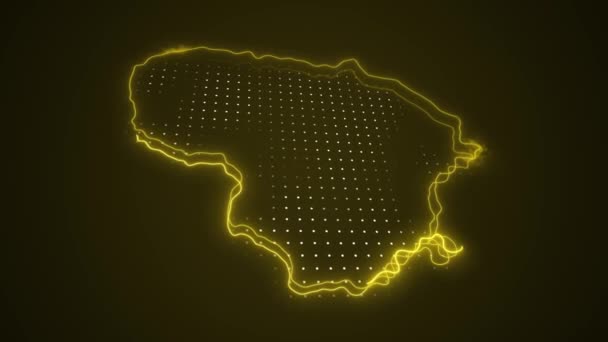 Moving Neon Yellow Litauen Map Borders Outline Loop Hintergrund — Stockvideo