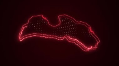 3 Boyutlu Neon Kırmızı Letonya Haritası Sınır Çizgisi Döngüsü Arkaplanı