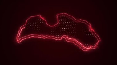 3 Boyutlu Taşıyıcı Neon Kırmızı Letonya Haritası Kenarlıkları Döngü Çizgisi Arkaplanı