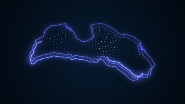 Neon Blue Lettland Karte Grenzen Umriss Schleife Hintergrund — Stockvideo