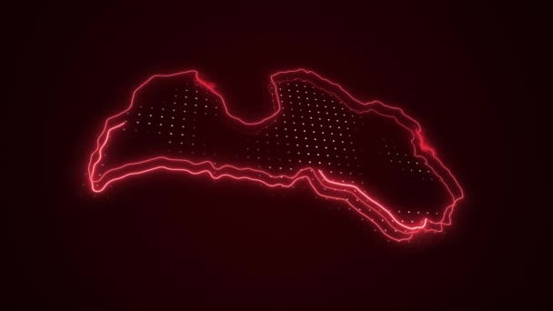 Neon Red Letland Map Borders Outline Loop Achtergrond — Stockvideo