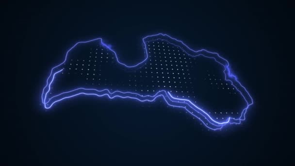 Moving Neon Blue Latvia Map Borders Outline Loop Background — Stock Video